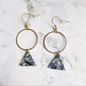 New! Black Marble Triangle Drop Dangle Earrings.